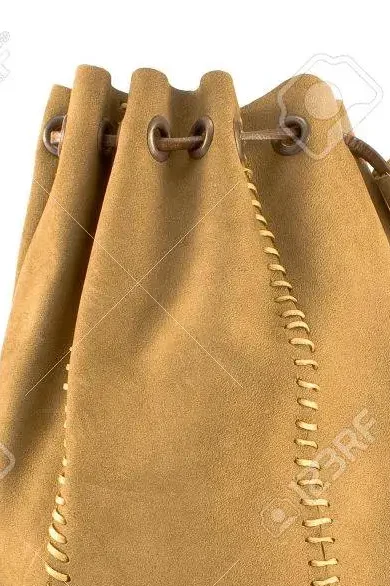 13230550 Leather Pouch Bag Tied With Leather String Isolated On White Edited